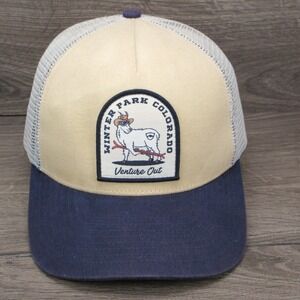 Winter Park Colorado Hat Cap Mens Strap Back Blue Tan Skiing Ski Resort Trucker